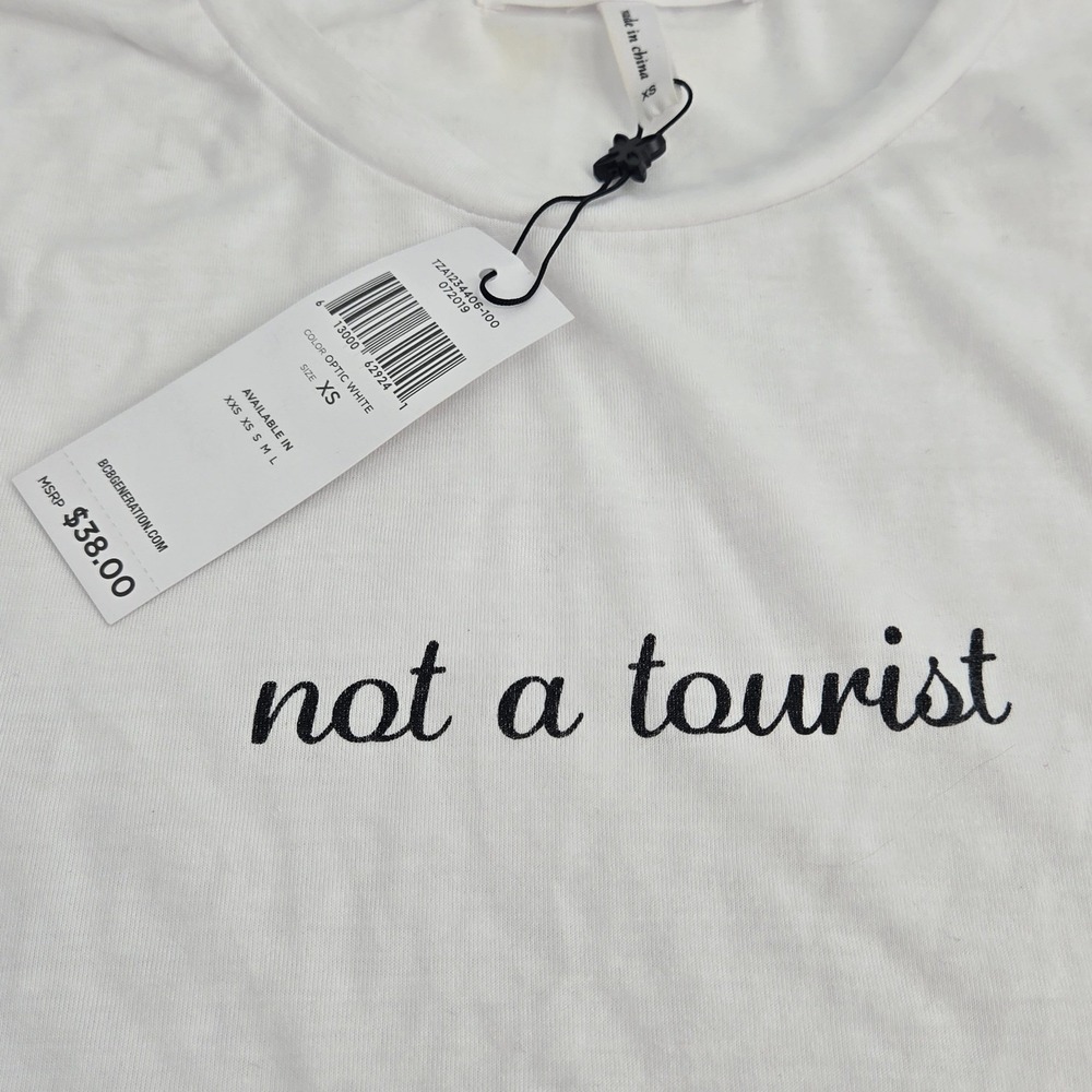 BCBGeneration Not‎ A Tourist Cropped Graphic Tee XS White NWT Y2K Aesthetic